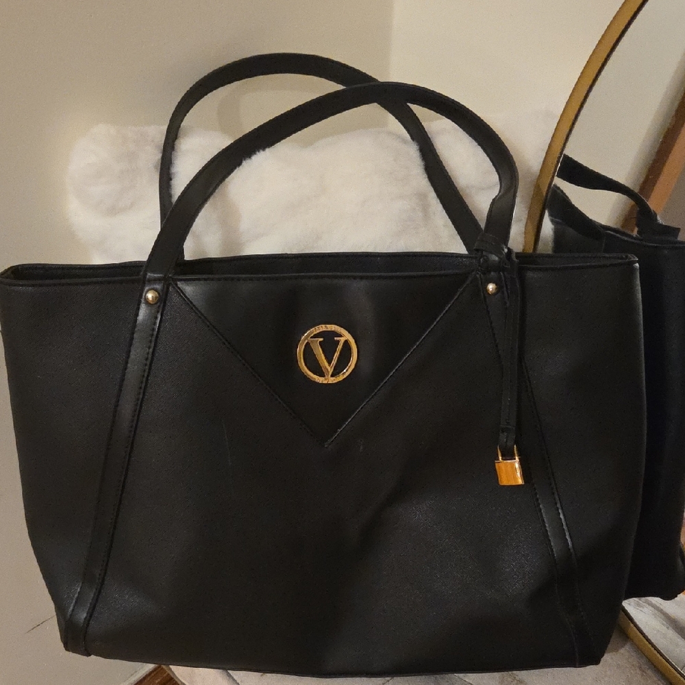 Joan Vass Elegant Black Tote Bag With Small Bag